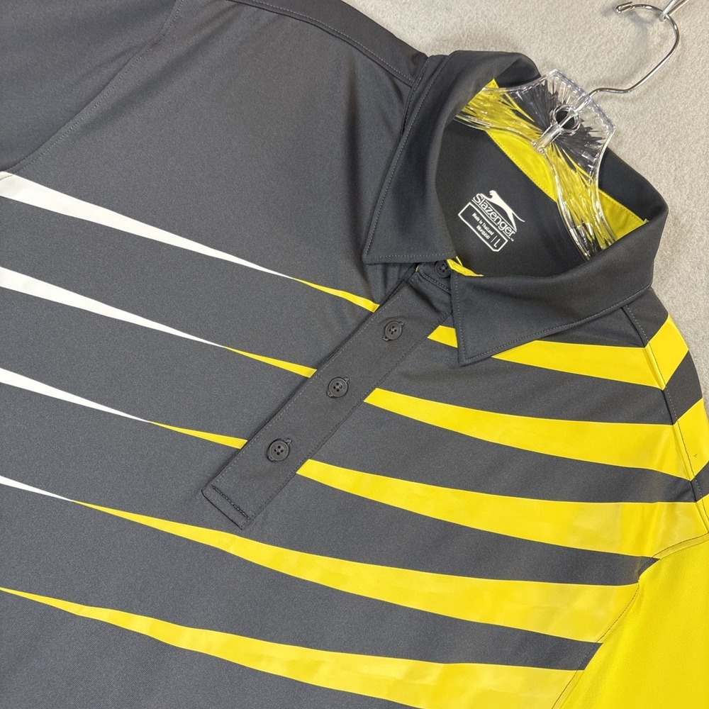 Slazenger Golf Polo Shirt Men's Large Gray Yellow‎ White Short Sleeve